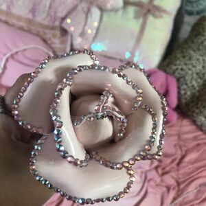 Ceramic Rose Decor with Crystal Accents